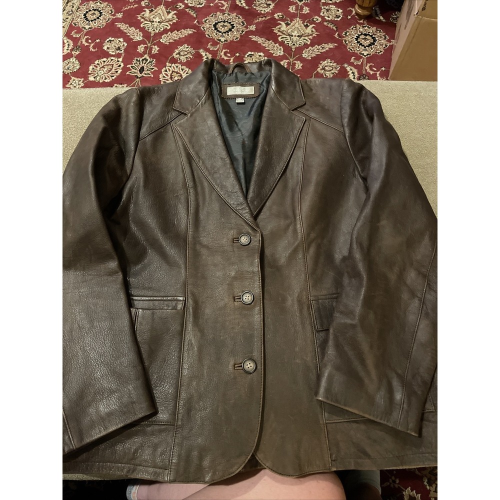 The Territory Ahead Brown Women's Leather Jacket Button Front Size 12 (TD)